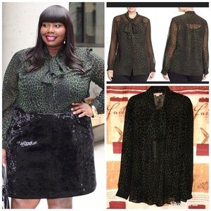 Michael Kors Animal Print Neck Tie Blouse 3X